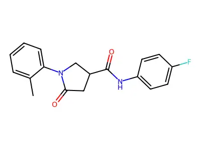 N-(4-fluorophenyl)-1-(2-methylphenyl)-5-oxopyrrolidine-3-carboxamide structure