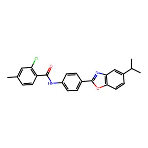 2-chloro-4-methyl-N-[4-(5-propan-2-yl-1,3-benzoxazol-2-yl)phenyl]benzamide structure