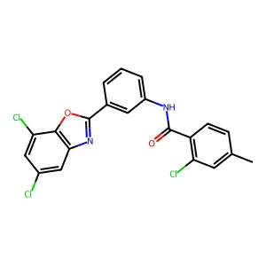 2-chloro-N-[3-(5,7-dichloro-1,3-benzoxazol-2-yl)phenyl]-4-methylbenzamide structure