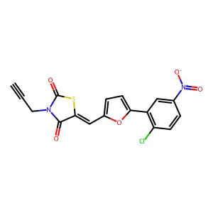 (5E)-5-[[5-(2-chloro-5-nitrophenyl)furan-2-yl]methylidene]-3-prop-2-ynyl-1,3-thiazolidine-2,4-dione structure