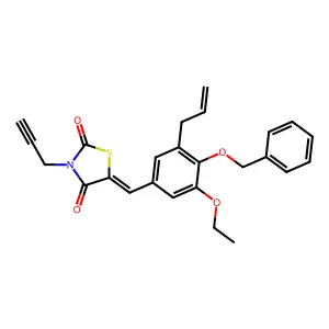 (5E)-5-[(3-ethoxy-4-phenylmethoxy-5-prop-2-enylphenyl)methylidene]-3-prop-2-ynyl-1,3-thiazolidine-2,4-dione structure
