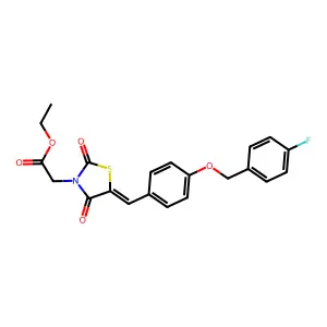 ethyl [(5E)-5-{4-[(4-fluorobenzyl)oxy]benzylidene}-2,4-dioxo-1,3-thiazolidin-3-yl]acetate structure