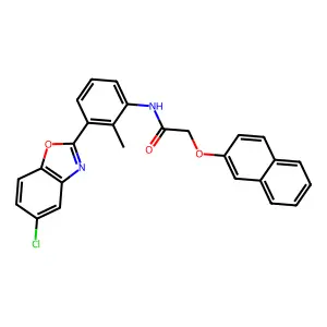 N-[3-(5-chloro-1,3-benzoxazol-2-yl)-2-methylphenyl]-2-(naphthalen-2-yloxy)acetamide structure