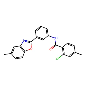 2-chloro-4-methyl-N-[3-(5-methyl-1,3-benzoxazol-2-yl)phenyl]benzamide structure