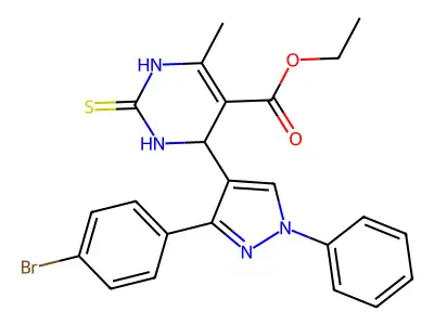 ethyl 4-[3-(4-bromophenyl)-1-phenyl-1H-pyrazol-4-yl]-6-methyl-2-thioxo-1,2,3,4-tetrahydropyrimidine-5-carboxylate structure