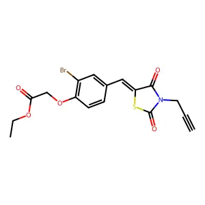 ethyl (2-bromo-4-{(E)-[2,4-dioxo-3-(prop-2-yn-1-yl)-1,3-thiazolidin-5-ylidene]methyl}phenoxy)acetate structure