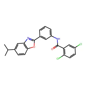 2,5-dichloro-N-{3-[5-(propan-2-yl)-1,3-benzoxazol-2-yl]phenyl}benzamide structure