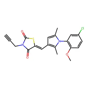 (5E)-5-[[1-(5-chloro-2-methoxyphenyl)-2,5-dimethylpyrrol-3-yl]methylidene]-3-prop-2-ynyl-1,3-thiazolidine-2,4-dione structure