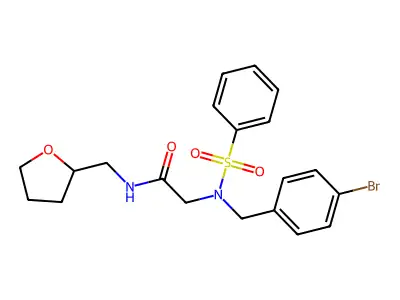 2-[benzenesulfonyl-[(4-bromophenyl)methyl]amino]-N-(oxolan-2-ylmethyl)acetamide structure