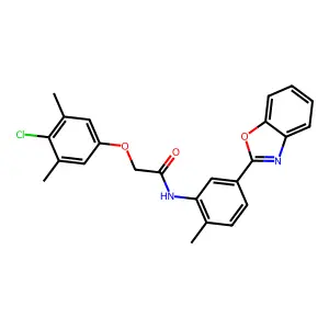N-[5-(1,3-benzoxazol-2-yl)-2-methylphenyl]-2-(4-chloro-3,5-dimethylphenoxy)acetamide structure
