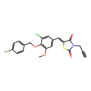 (5E)-5-[[4-[(4-bromophenyl)methoxy]-3-chloro-5-methoxyphenyl]methylidene]-3-prop-2-ynyl-1,3-thiazolidine-2,4-dione structure