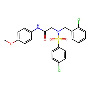 2-[(2-chlorophenyl)methyl-(4-chlorophenyl)sulfonylamino]-N-(4-methoxyphenyl)acetamide structure