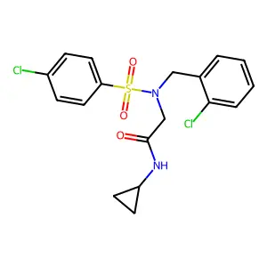2-[(2-chlorophenyl)methyl-(4-chlorophenyl)sulfonylamino]-N-cyclopropylacetamide structure
