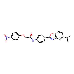 2-(4-nitrophenoxy)-N-[4-(5-propan-2-yl-1,3-benzoxazol-2-yl)phenyl]acetamide structure