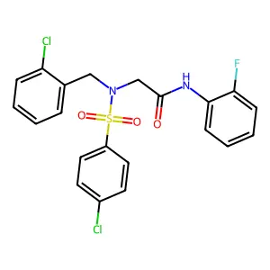 2-[(2-chlorophenyl)methyl-(4-chlorophenyl)sulfonylamino]-N-(2-fluorophenyl)acetamide structure