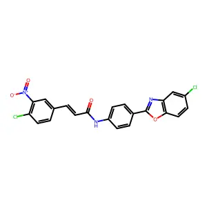 (2E)-N-[4-(5-chloro-1,3-benzoxazol-2-yl)phenyl]-3-(4-chloro-3-nitrophenyl)prop-2-enamide structure
