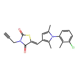 (5E)-5-[[1-(3-chloro-2-methylphenyl)-2,5-dimethylpyrrol-3-yl]methylidene]-3-prop-2-ynyl-1,3-thiazolidine-2,4-dione structure