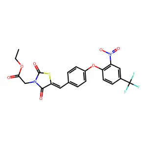 ethyl [(5E)-5-{4-[2-nitro-4-(trifluoromethyl)phenoxy]benzylidene}-2,4-dioxo-1,3-thiazolidin-3-yl]acetate structure