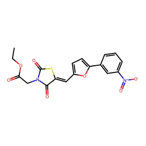 ethyl [(5E)-5-{[5-(3-nitrophenyl)furan-2-yl]methylidene}-2,4-dioxo-1,3-thiazolidin-3-yl]acetate structure