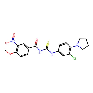 N-[(3-chloro-4-pyrrolidin-1-ylphenyl)carbamothioyl]-4-methoxy-3-nitrobenzamide structure