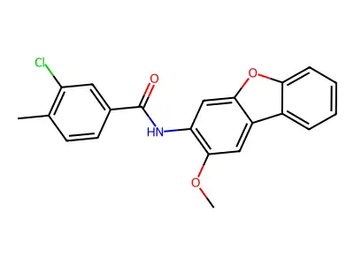 3-chloro-N-(2-methoxydibenzofuran-3-yl)-4-methylbenzamide structure