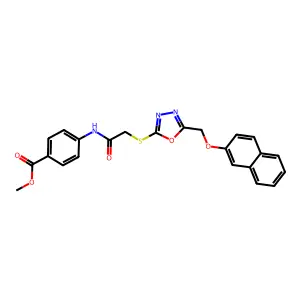 Methyl 4-[[2-[[5-(naphthalen-2-yloxymethyl)-1,3,4-oxadiazol-2-yl]sulfanyl]acetyl]amino]benzoate structure