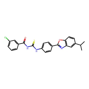 3-chloro-N-[[4-(5-propan-2-yl-1,3-benzoxazol-2-yl)phenyl]carbamothioyl]benzamide structure