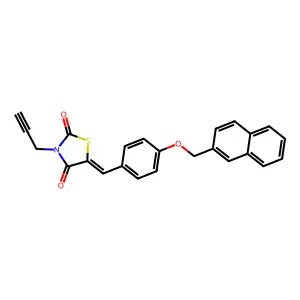 (5E)-5-[[4-(naphthalen-2-ylmethoxy)phenyl]methylidene]-3-prop-2-ynyl-1,3-thiazolidine-2,4-dione structure