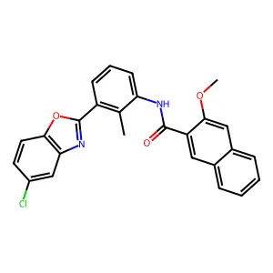 N-[3-(5-chloro-1,3-benzoxazol-2-yl)-2-methylphenyl]-3-methoxynaphthalene-2-carboxamide structure