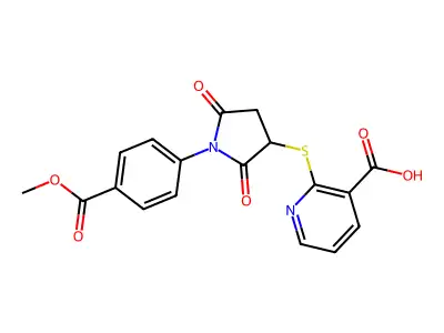 2-((1-(4-(Methoxycarbonyl)phenyl)-2,5-dioxopyrrolidin-3-yl)thio)nicotinic acid structure
