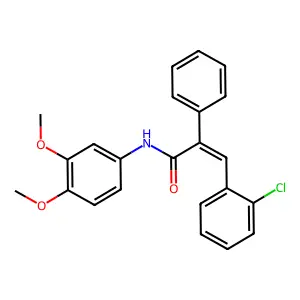 (E)-3-(2-chlorophenyl)-N-(3,4-dimethoxyphenyl)-2-phenylprop-2-enamide structure