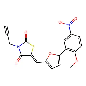 (5E)-5-[[5-(2-methoxy-5-nitrophenyl)furan-2-yl]methylidene]-3-prop-2-ynyl-1,3-thiazolidine-2,4-dione structure