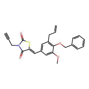 (5E)-5-[(3-methoxy-4-phenylmethoxy-5-prop-2-enylphenyl)methylidene]-3-prop-2-ynyl-1,3-thiazolidine-2,4-dione structure