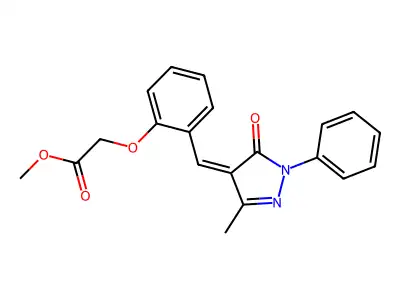 methyl {2-[(Z)-(3-methyl-5-oxo-1-phenyl-1,5-dihydro-4H-pyrazol-4-ylidene)methyl]phenoxy}acetate structure
