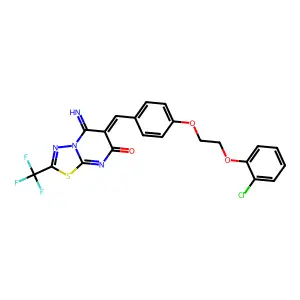 (6Z)-6-[[4-[2-(2-chlorophenoxy)ethoxy]phenyl]methylidene]-5-imino-2-(trifluoromethyl)-[1,3,4]thiadiazolo[3,2-a]pyrimidin-7-one structure