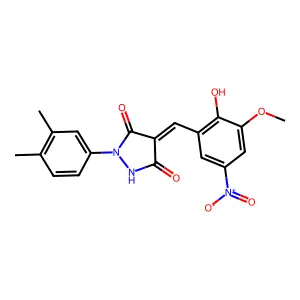 (4Z)-1-(3,4-dimethylphenyl)-4-(2-hydroxy-3-methoxy-5-nitrobenzylidene)pyrazolidine-3,5-dione structure