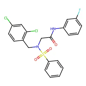 2-[benzenesulfonyl-[(2,4-dichlorophenyl)methyl]amino]-N-(3-fluorophenyl)acetamide structure