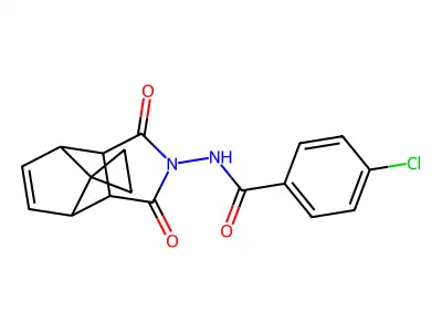 4-chloro-N-(1,3-dioxo-1,3,3a,4,7,7a-hexahydro-2H-spiro[2-aza-4,7-methanoisoindole-8,1'-cyclopropan]-2-yl)benzamide structure