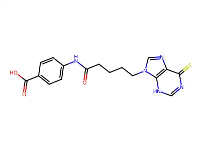 4-[5-(6-sulfanylidene-3H-purin-9-yl)pentanoylamino]benzoic acid structure