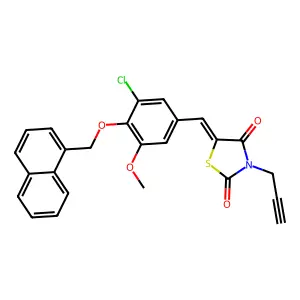 (5E)-5-[[3-chloro-5-methoxy-4-(naphthalen-1-ylmethoxy)phenyl]methylidene]-3-prop-2-ynyl-1,3-thiazolidine-2,4-dione structure