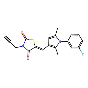 (5E)-5-[[1-(3-fluorophenyl)-2,5-dimethylpyrrol-3-yl]methylidene]-3-prop-2-ynyl-1,3-thiazolidine-2,4-dione structure