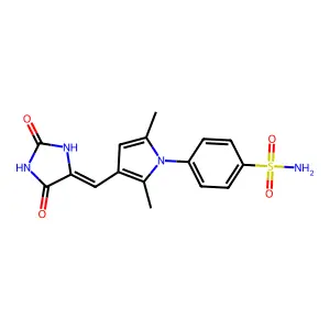 4-[3-[(E)-(2,5-dioxoimidazolidin-4-ylidene)methyl]-2,5-dimethylpyrrol-1-yl]benzenesulfonamide structure