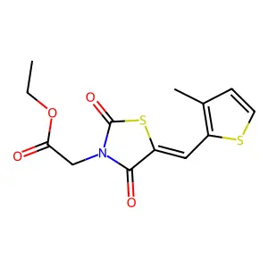 ethyl {(5E)-5-[(3-methylthiophen-2-yl)methylidene]-2,4-dioxo-1,3-thiazolidin-3-yl}acetate structure