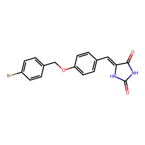 (5E)-5-{4-[(4-bromobenzyl)oxy]benzylidene}imidazolidine-2,4-dione structure