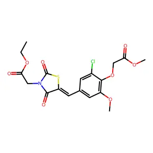 (E)-ethyl 2-(5-(3-chloro-5-methoxy-4-(2-methoxy-2-oxoethoxy)benzylidene)-2,4-dioxothiazolidin-3-yl)acetate structure