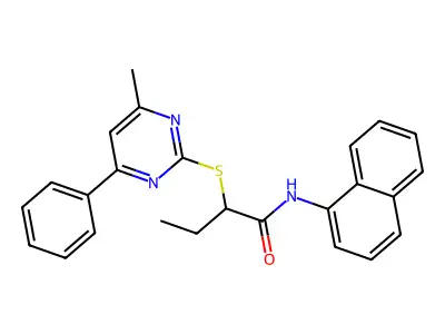 2-(4-methyl-6-phenylpyrimidin-2-yl)sulfanyl-N-naphthalen-1-ylbutanamide structure