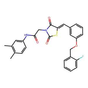 N-(3,4-dimethylphenyl)-2-[(5E)-5-[[3-[(2-fluorophenyl)methoxy]phenyl]methylidene]-2,4-dioxo-1,3-thiazolidin-3-yl]acetamide structure