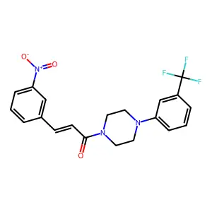 (E)-3-(3-nitrophenyl)-1-[4-[3-(trifluoromethyl)phenyl]piperazin-1-yl]prop-2-en-1-one structure