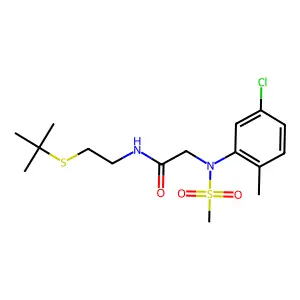N-(2-tert-butylsulfanylethyl)-2-(5-chloro-2-methyl-N-methylsulfonylanilino)acetamide structure