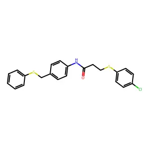 3-(4-chlorophenyl)sulfanyl-N-[4-(phenylsulfanylmethyl)phenyl]propanamide structure
